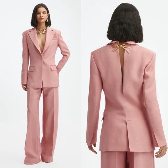 SET Oscar de la renta pink bow peak label jacket blazer and pants suit set